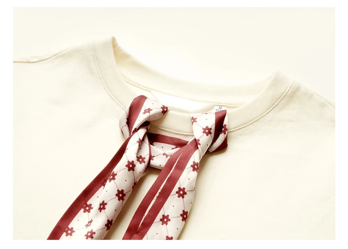 T-Shirt With Embroidered Scarf At The Neckline