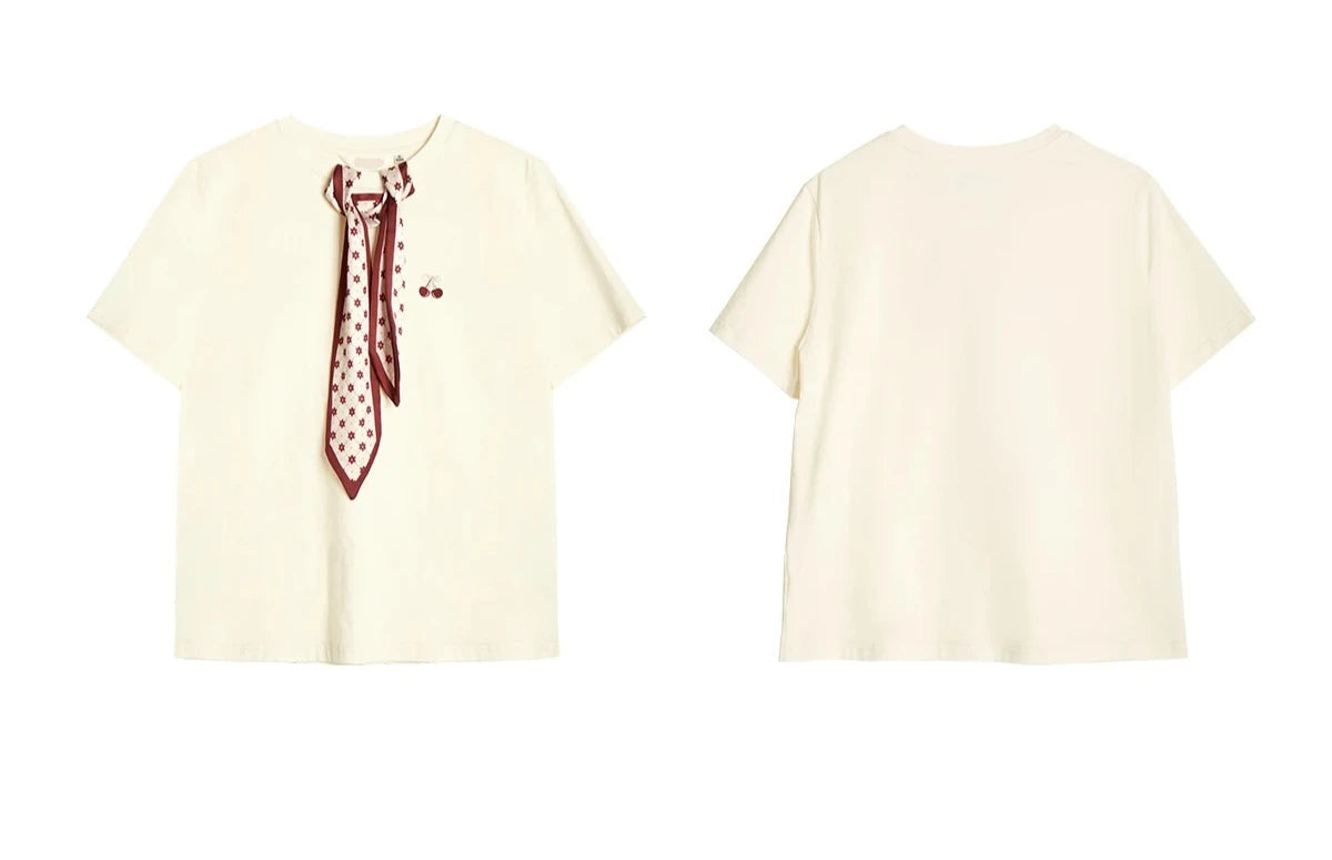 T-Shirt With Embroidered Scarf At The Neckline