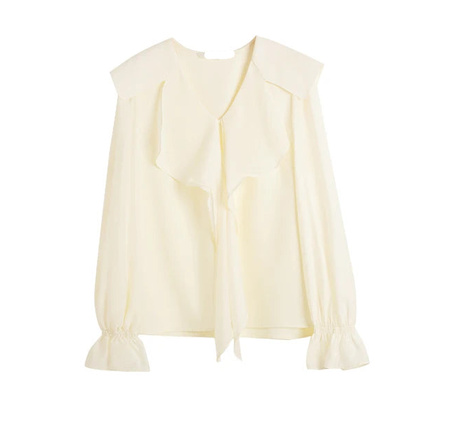 Elegant Lace V-Neck Bow Blouse