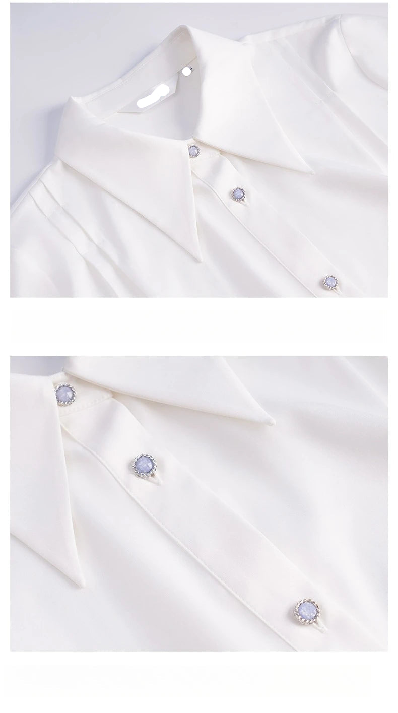 Pointed Collar Irregular Button Slit Short Shirt